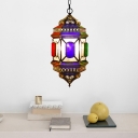 Vintage Lantern Pendant Chandelier 3 Lights Metal Hanging Lamp in Brass with Seeded Glass Shade