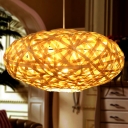Japanese 1 Bulb Ceiling Lamp Beige Handmade Hanging Light Fixture with Bamboo Shade