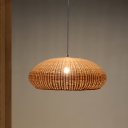 Bamboo Hat Hanging Light Chinese 1 Bulb Flaxen Pendant Lighting Fixture for Living Room