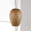 1 Head Hand Twisted Pendant Lighting Chinese Bamboo Ceiling Suspension Lamp in Brown