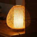 Bamboo Handcrafted Task Light Asia 1 Head Wood Small Desk Lamp with Inner Tube White Parchment Shade