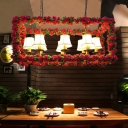 Red Rectangular Island Lighting Industrial Metal 8 Heads Restaurant LED Flower Ceiling Light with Empire Shade