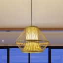 Bamboo Urn Hanging Lamp Japanese 1 Head Ceiling Pendant Light in Beige for Dining Room