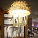Bamboo Tower Pendant Lighting Asian 1 Head White Hanging Light Fixture for Tearoom