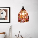 1 Light Stained Glass Hanging Lamp Antique Rust Dome/Globe Restaurant Down Lighting, 6.5