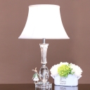 1 Head Bell Table Lamp Traditional White Fabric Nightstand Light with Beveled Crystal Accent