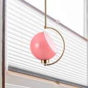 Spherical Ceiling Light Contemporary Metal 1 Head Pendant Lighting Fixture in Pink