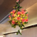 1 Bulb Metal Pendant Light Fixture Industrial Pink/Orange/Green Maple Leaf/Rose/Plant Restaurant LED Hanging Lamp Kit