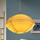 1 Head Living Room Pendant Light Asia Beige Ceiling Suspension Lamp with Lantern Wood Shade