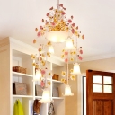 10 Heads Chandelier Lighting Traditional Floral Frosted White Glass Pendant Ceiling Light for Living Room
