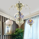4/6 Bulbs Stained Glass Chandelier Lamp Vintage Bronze Ball Coffee Shop Hanging Light Fixture