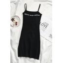 Stylish Women's Sleeveless Letter DREAM BABY DREAM Knit Short Fitted Cami Dress