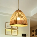 Japanese Trumpet Ceiling Lamp Bamboo 1 Head Hanging Light Fixture in Beige for Tearoom