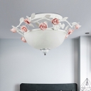 Antique Bowl Ceiling Light Fixture 1 Bulb White Glass LED Flush Mount Lighting for Living Room