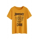 New Stylish Boots Letter JOHNNY CASH Printed Short Sleeves Round Neck Graphic T-Shirt