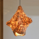 Bamboo Handwoven Ceiling Light Asian 1 Head Wood Pendant Lighting Fixture for Bedroom