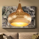 Teardrop Pendant Lighting Decorative Metal 1 Head Hanging Ceiling Light in Gold/Bronze/Silver