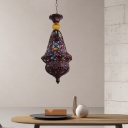 Antique Lantern Ceiling Pendant Light 1 Bulb Metal Hanging Lamp in Copper for Restaurant