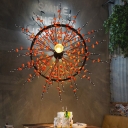Black 1 Light Wall Lamp Antique Metal Wheel LED Wall Sconce Light with Plum Blossom Decor