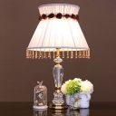 Simple Pleated Shade Night Light 1 Head Fabric Table Lamp in Light Purple with Beveled Crystal Accent