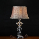 Antique Bell Nightstand Light 1 Bulb Translucent Crystal Table Lamp in Beige for Bedroom