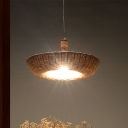 Bamboo Hand-Worked Down Lighting Chinese 1 Bulb Ceiling Suspension Lamp in Flaxen