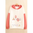 Lovely Claw Pendant Drawstring Colorblock Long Sleeves Cartoon Cat Printed Casual Hoodie