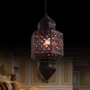 Antique Bronze/Bronze Lantern Suspension Lighting Traditional Metal 1 Head Living Room Pendant Light