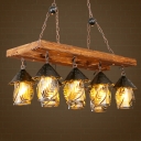 8 Lights Living Room Linear Chandelier Warehouse Brown Island Light with House White Fabric/Clear Glass Shade
