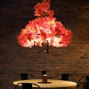 Pink 3 Bulbs Chandelier Lighting Retro Metal Flower LED Hanging Light Fixture for Restaurant