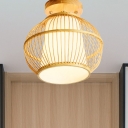 1 Head Bedroom Semi-Flush Mount Asia Wood Ceiling Mounted Light with Sphere Bamboo Shade
