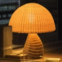 Beige Hand Woven Task Lighting Asian 1 Head Bamboo Small Desk Lamp with Wood Base