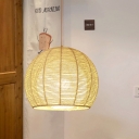 Sphere Hanging Lamp Asian Bamboo 1 Head Ceiling Pendant Light in Beige for Tearoom