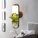Cylinder Bedroom Sconce Light Industrial Metal 1 Bulb Black LED Wall Lighting with Plant Decoration