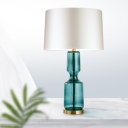 Drum Task Light Modernist Fabric 1 Head Blue Small Desk Lamp for Living Room, 12