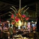 Pink/Red Antler Pendant Light Retro Resin 1 Head Restaurant Ceiling Lamp with Flower Decoration