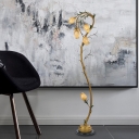 6 Heads Flower Floor Lamp Vintage Brass Frosted Glass Standing Light for Living Room