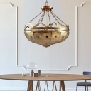 6 Heads Bowl Chandelier Lighting Antiqued Brass Metal Hanging Lamp with Chain for Bedroom