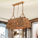 3 Bulbs Trapezoid Pendant Chandelier Japanese Wood Ceiling Suspension Lamp in Brown