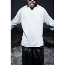 Men's Unique Plain 3/4 Length Sleeves Round Neck Loose Fit Pullover Sweatshirt