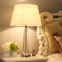 Beige 1 Light Table Lamp Traditionalist Clear Crystal Barrel Nightstand Light with Fabric Shade