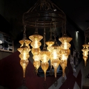 9 Lights Chandelier Lighting Art Deco Coffee Shop Suspension Pendant with Jar Tan Ribbing Glass Shade
