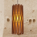 1 Head Cylindrical Hanging Light Japanese Wood Suspended Lighting Fixture in Khaki