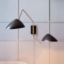 Black Wide Flare Sconce Light Modern 2 Bulbs Metal Wall Mounted Lighting with Swing Arm