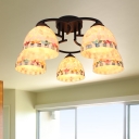 Dome Semi Flush Light Tiffany Style Stained Glass 5 Lights Beige/Yellow Ceiling Fixture for Living Room