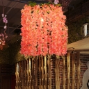 1 Bulb Flower Hanging Pendant Vintage Pink Metal LED Ceiling Hang Fixture for Restaurant