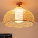 1 Head Handcrafted Semi Flush Mount Chinese Bamboo Ceiling Mounted Light in Wood