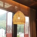 Chinese 1 Bulb Pendant Lighting Beige Dome Ceiling Suspension Lamp with Bamboo Shade