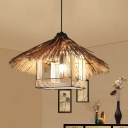 Bamboo Hand-Worked Ceiling Light Japanese 1 Bulb Suspended Lighting Fixture in Beige