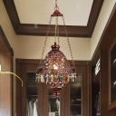 1 Bulb Metal Hanging Lamp Traditional Copper Lantern Restaurant Down Lighting Pendant